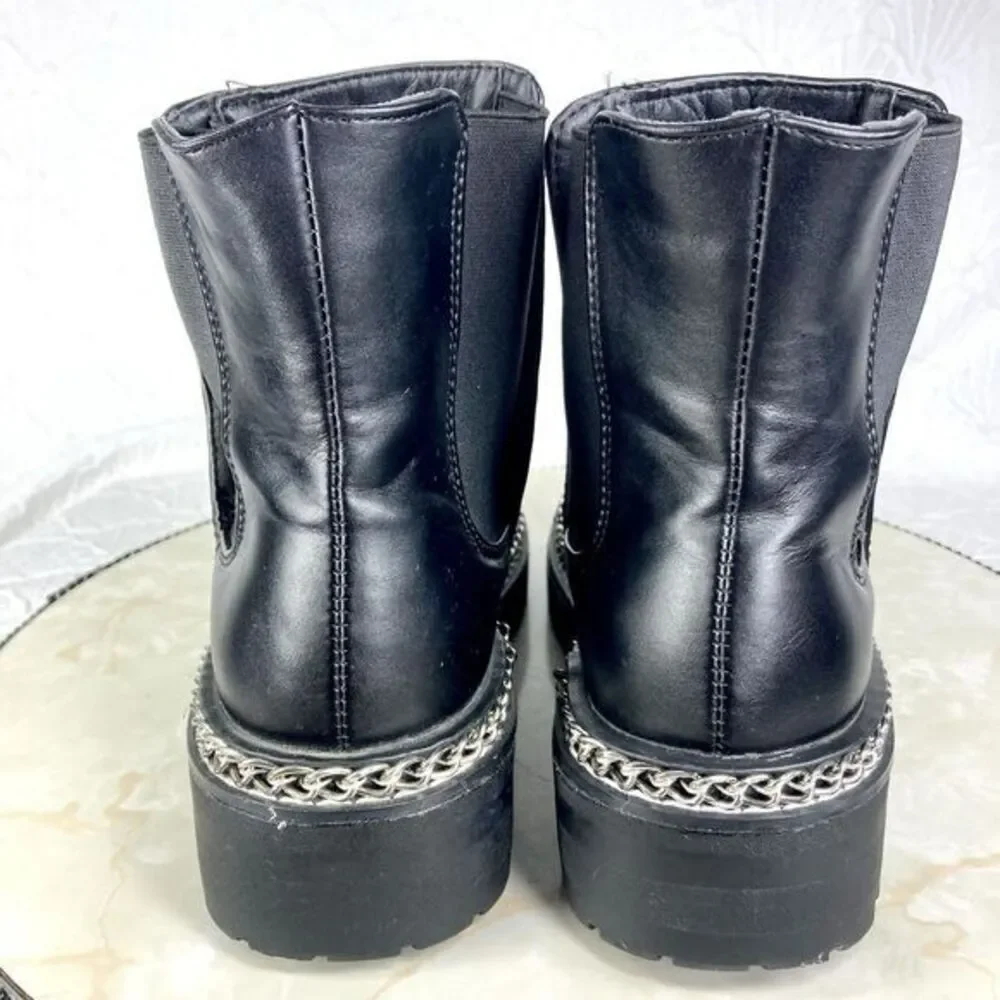 ASOS Chunky Chelsea Boots Womens 7 Black Truffle‎ Collection Faux Leather Chain
